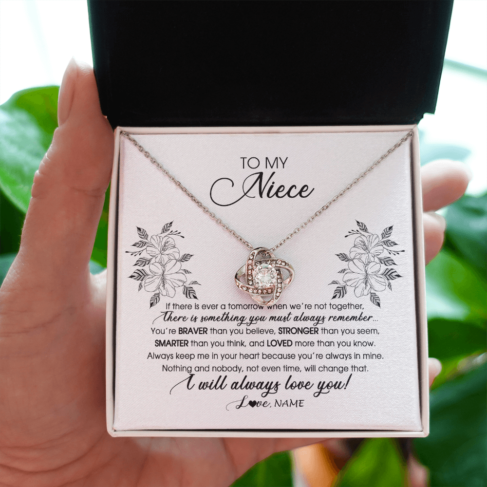 Love Knot Necklace | Personalized To My Niece Necklace From Aunt Auntie Uncle Not Even Time Floral Niece Birthday Graduation Christmas Customized Message Card | teecentury