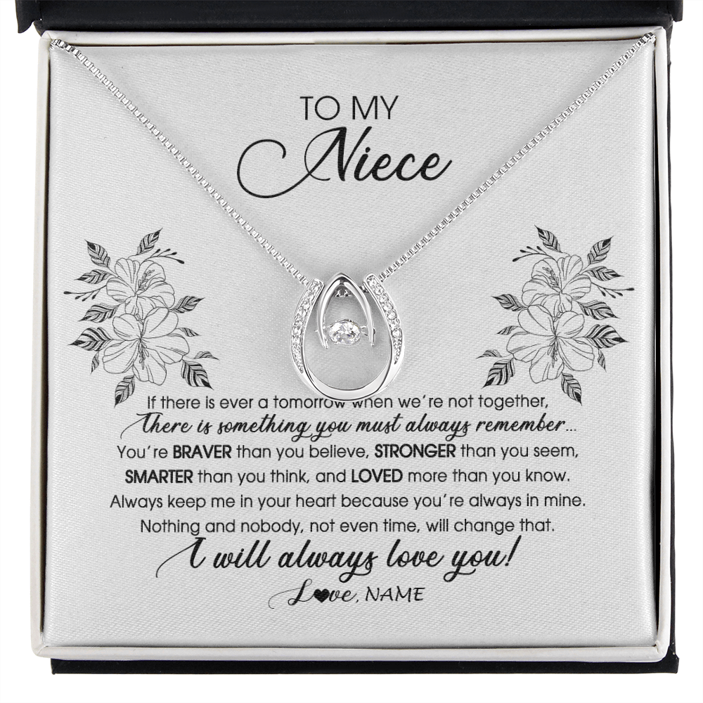 Lucky In Love Necklace | Personalized To My Niece Necklace From Aunt Auntie Uncle Not Even Time Floral Niece Birthday Graduation Christmas Customized Message Card | teecentury