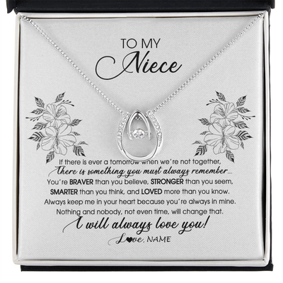 Lucky In Love Necklace | Personalized To My Niece Necklace From Aunt Auntie Uncle Not Even Time Floral Niece Birthday Graduation Christmas Customized Message Card | teecentury