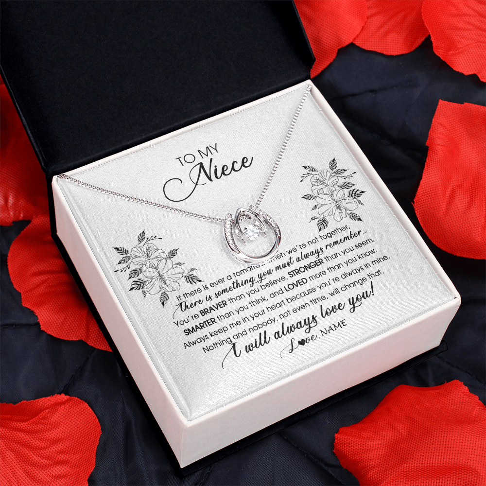 Lucky In Love Necklace | Personalized To My Niece Necklace From Aunt Auntie Uncle Not Even Time Floral Niece Birthday Graduation Christmas Customized Message Card | teecentury