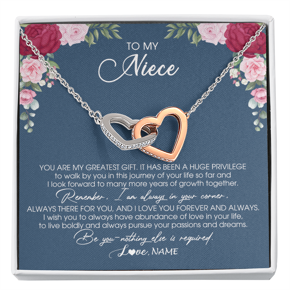 Interlocking Hearts Necklace | Personalized To My Niece Necklace From Aunt Auntie Uncle You Are My Greatest Gift Niece Birthday Christmas Customized Jewelry Gift Box Message Card | teecentury