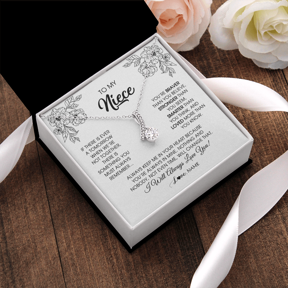 Alluring Beauty Necklace | Personalized To My Niece Necklace From Aunt Auntie Uncle You're Braver Stronger Smarter Niece Birthday Christmas Customized Jewelry Gift Box Message Card | teecentury