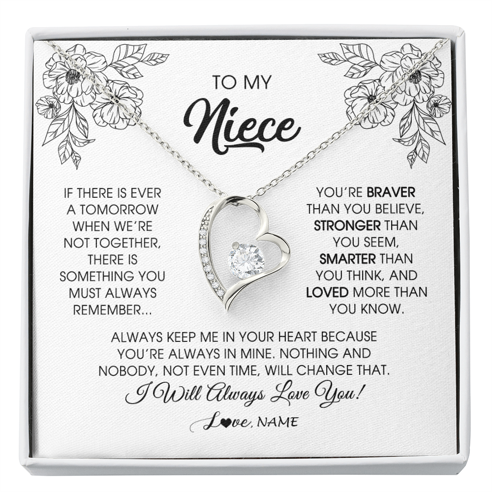 Forever Love Necklace | Personalized To My Niece Necklace From Aunt Auntie Uncle You're Braver Stronger Smarter Niece Birthday Christmas Customized Jewelry Gift Box Message Card | teecentury