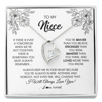 Forever Love Necklace | Personalized To My Niece Necklace From Aunt Auntie Uncle You're Braver Stronger Smarter Niece Birthday Christmas Customized Jewelry Gift Box Message Card | teecentury