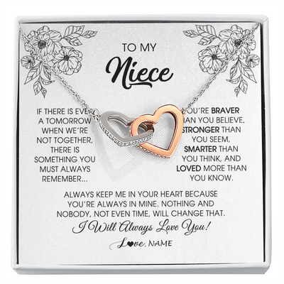 Interlocking Hearts Necklace | Personalized To My Niece Necklace From Aunt Auntie Uncle You're Braver Stronger Smarter Niece Birthday Christmas Customized Jewelry Gift Box Message Card | teecentury