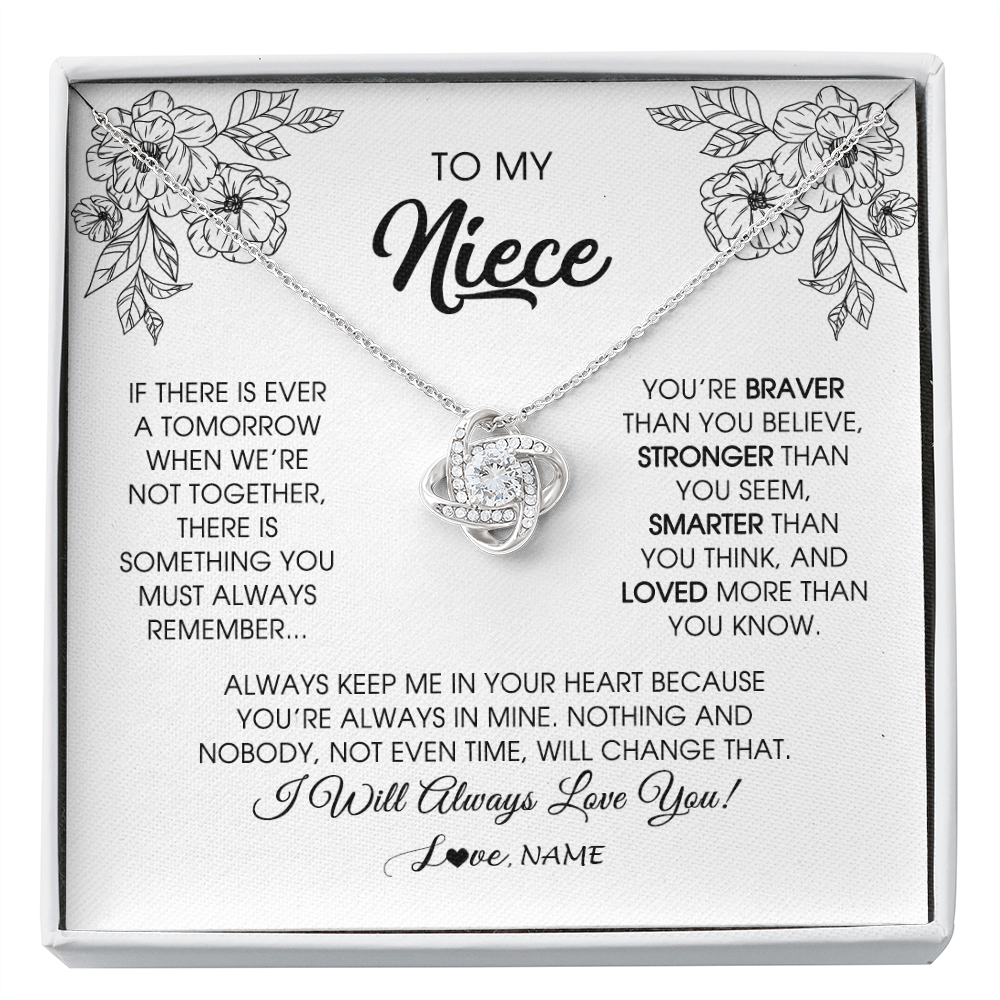 Love Knot Necklace | Personalized To My Niece Necklace From Aunt Auntie Uncle You're Braver Stronger Smarter Niece Birthday Christmas Customized Jewelry Gift Box Message Card | teecentury