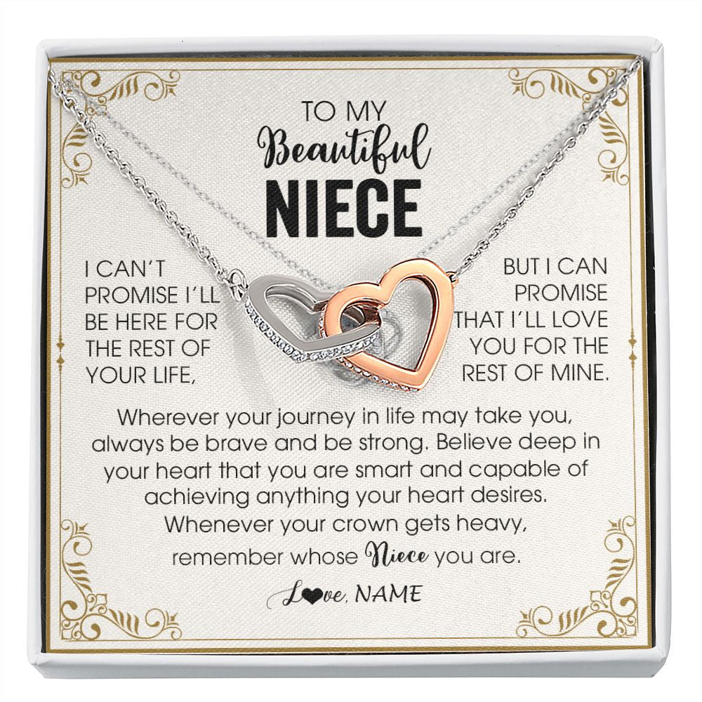 Interlocking Hearts Necklace | Personalized To My Niece Necklace From Aunt Auntie Wherever Your Journey in Life There Niece Birthday Christmas Graduation Customized Gift Box Message Card | teecentury