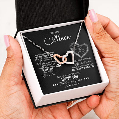 Interlocking Hearts Necklace | Personalized To My Niece Necklace From Aunt Aunty Promise To Love You Niece Birthday Graduation Christmas Pendant Customized Gift Box Message Card | teecentury