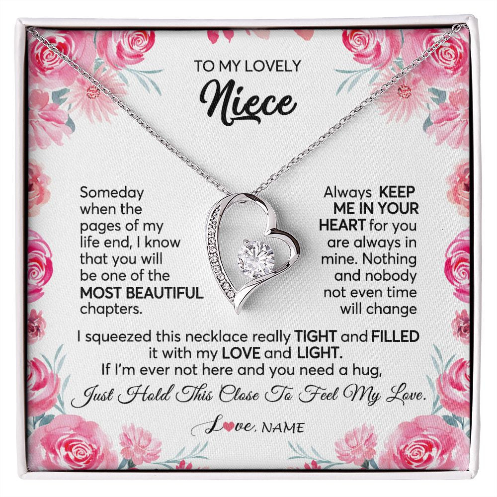 Forever Love Necklace | Personalized To My Niece Necklace From Aunt Uncle Always Keep Me in Your Heart Niece Jewelry Pendant Birthday Graduation Christmas Customized Message Card | teecentury