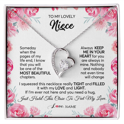 Forever Love Necklace | Personalized To My Niece Necklace From Aunt Uncle Always Keep Me in Your Heart Niece Jewelry Pendant Birthday Graduation Christmas Customized Message Card | teecentury