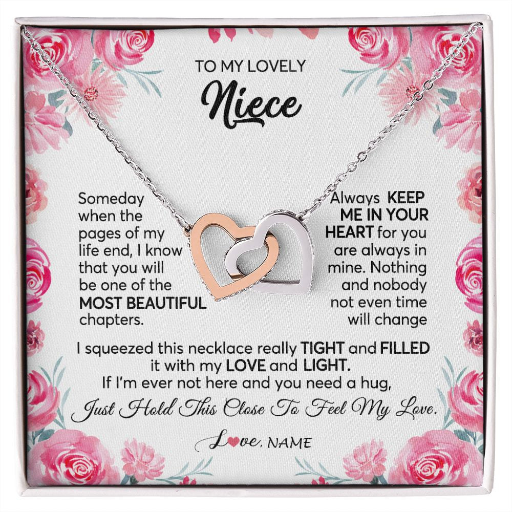 Interlocking Hearts Necklace | Personalized To My Niece Necklace From Aunt Uncle Always Keep Me in Your Heart Niece Jewelry Pendant Birthday Graduation Christmas Customized Message Card | teecentury