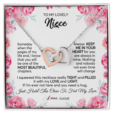 Interlocking Hearts Necklace | Personalized To My Niece Necklace From Aunt Uncle Always Keep Me in Your Heart Niece Jewelry Pendant Birthday Graduation Christmas Customized Message Card | teecentury