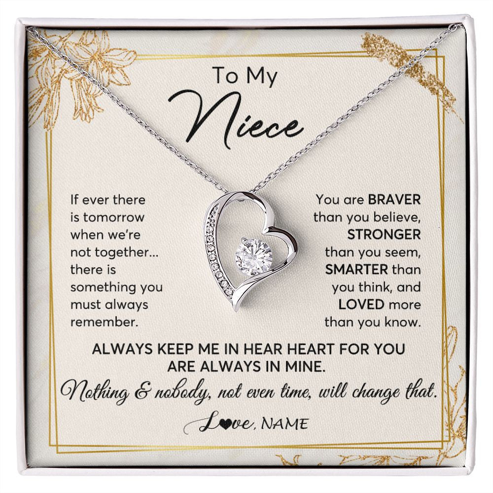 Forever Love Necklace | Personalized To My Niece Necklace From Aunt Uncle Auntie Always Keep Me In Your Heart Niece Birthday Graduation Christmas Customized Gift Box Message Card | teecentury