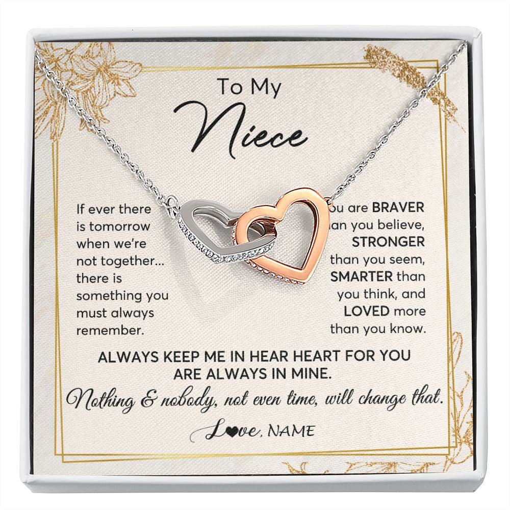 Interlocking Hearts Necklace | Personalized To My Niece Necklace From Aunt Uncle Auntie Always Keep Me In Your Heart Niece Birthday Graduation Christmas Customized Gift Box Message Card | teecentury