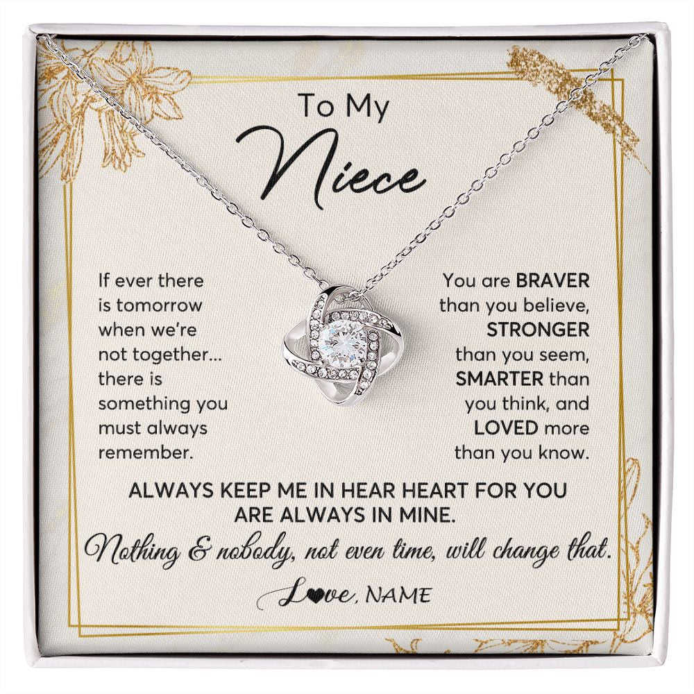 Love Knot Necklace | Personalized To My Niece Necklace From Aunt Uncle Auntie Always Keep Me In Your Heart Niece Birthday Graduation Christmas Customized Gift Box Message Card | teecentury
