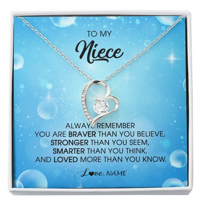 Forever Love Necklace | Personalized To My Niece Necklace From Aunt Uncle Auntie Always Remember You Are Braver Niece Pendant Jewelry Birthday Christmas Customized Message Card | teecentury