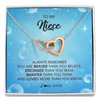 Interlocking Hearts Necklace | Personalized To My Niece Necklace From Aunt Uncle Auntie Always Remember You Are Braver Niece Pendant Jewelry Birthday Christmas Customized Message Card | teecentury