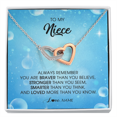 Interlocking Hearts Necklace | Personalized To My Niece Necklace From Aunt Uncle Auntie Always Remember You Are Braver Niece Pendant Jewelry Birthday Christmas Customized Message Card | teecentury