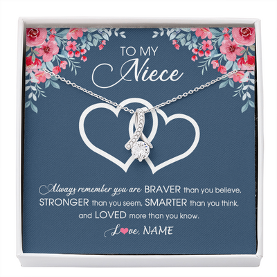 Alluring Beauty Necklace | Personalized To My Niece Necklace From Aunt Uncle Auntie Braver Stronger Smarter Loved Niece Pendant Jewelry Birthday Christmas Customized Message Card | teecentury