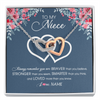 Interlocking Hearts Necklace | Personalized To My Niece Necklace From Aunt Uncle Auntie Braver Stronger Smarter Loved Niece Pendant Jewelry Birthday Christmas Customized Message Card | teecentury