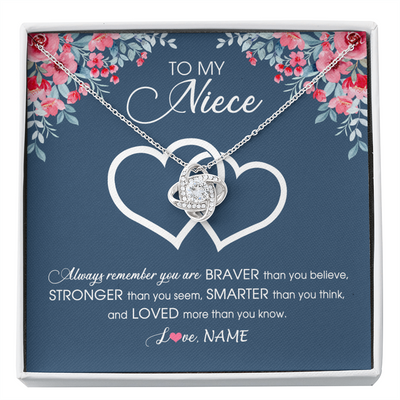 Love Knot Necklace | Personalized To My Niece Necklace From Aunt Uncle Auntie Braver Stronger Smarter Loved Niece Pendant Jewelry Birthday Christmas Customized Message Card | teecentury