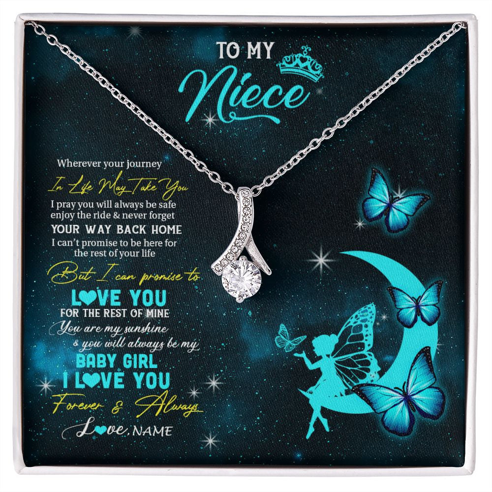 Alluring Beauty Necklace | Personalized To My Niece Necklace From Aunt Uncle Auntie Fairy Silhouette Fantasy Moon Niece Birthday Christmas Jewelry Customized Gift Box Message Card | teecentury