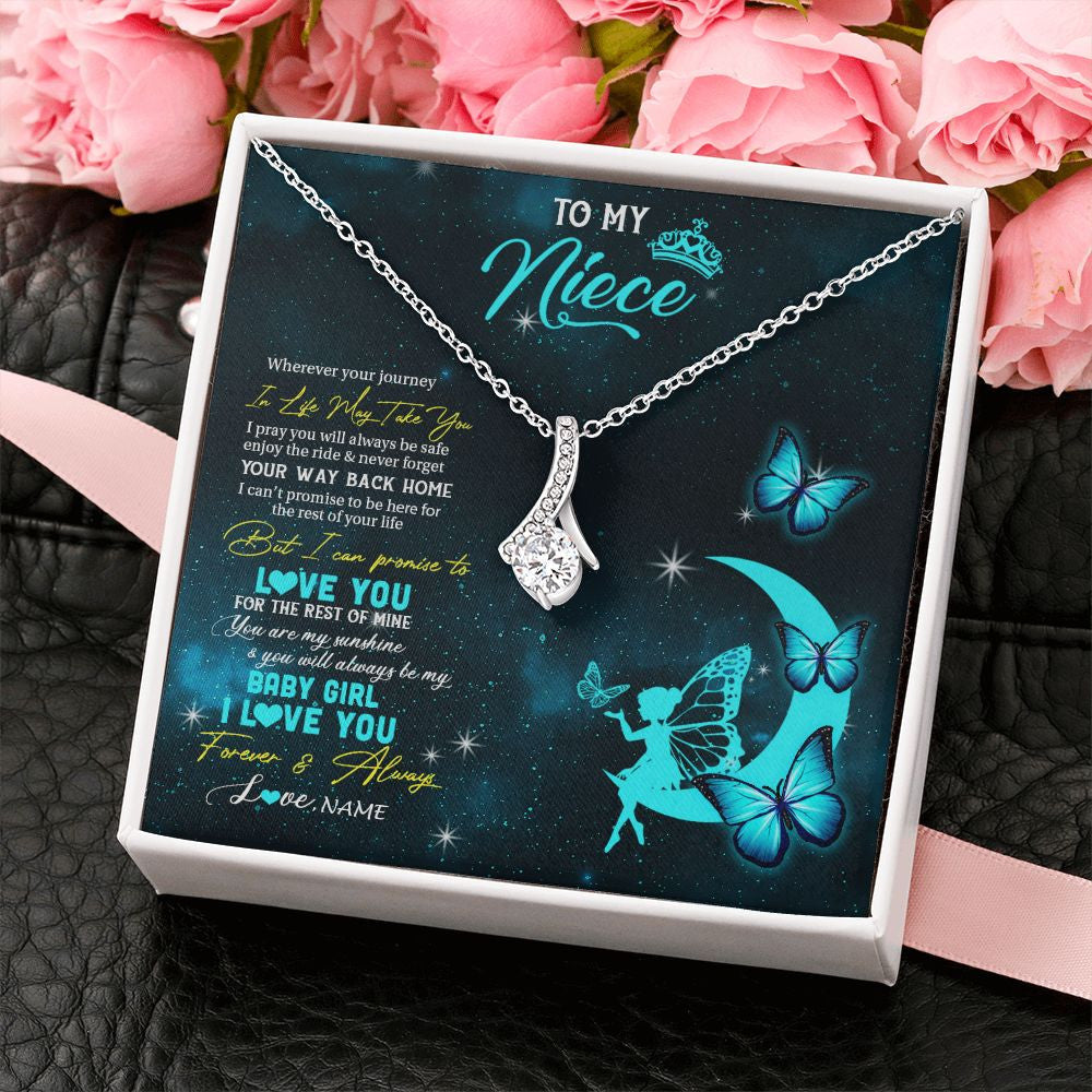 Alluring Beauty Necklace | Personalized To My Niece Necklace From Aunt Uncle Auntie Fairy Silhouette Fantasy Moon Niece Birthday Christmas Jewelry Customized Gift Box Message Card | teecentury