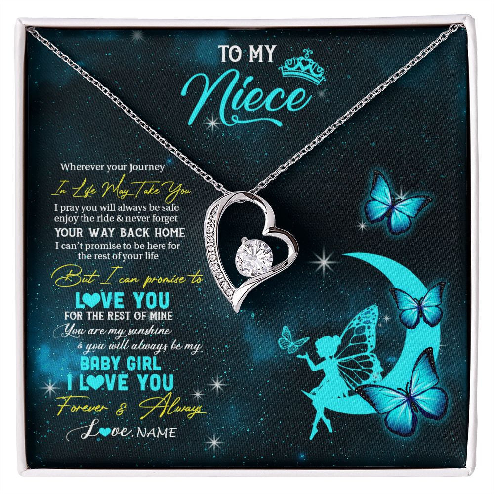 Forever Love Necklace | Personalized To My Niece Necklace From Aunt Uncle Auntie Fairy Silhouette Fantasy Moon Niece Birthday Christmas Jewelry Customized Gift Box Message Card | teecentury
