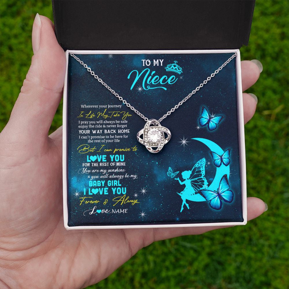 Love Knot Necklace | Personalized To My Niece Necklace From Aunt Uncle Auntie Fairy Silhouette Fantasy Moon Niece Birthday Christmas Jewelry Customized Gift Box Message Card | teecentury