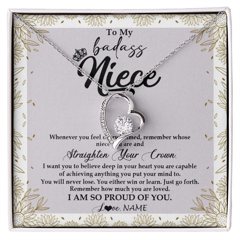 Forever Love Necklace | Personalized To My Niece Necklace From Aunt Uncle Auntie Straighten Your Crown Niece Birthday Christmas Graduation Jewelry Customized Gift Box Message Card | teecentury