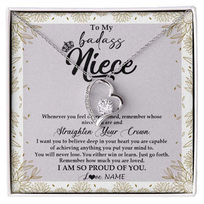 Forever Love Necklace | Personalized To My Niece Necklace From Aunt Uncle Auntie Straighten Your Crown Niece Birthday Christmas Graduation Jewelry Customized Gift Box Message Card | teecentury