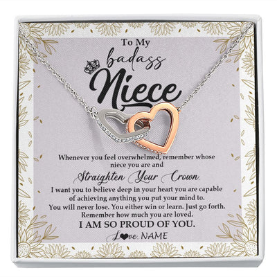 Interlocking Hearts Necklace | Personalized To My Niece Necklace From Aunt Uncle Auntie Straighten Your Crown Niece Birthday Christmas Graduation Jewelry Customized Gift Box Message Card | teecentury