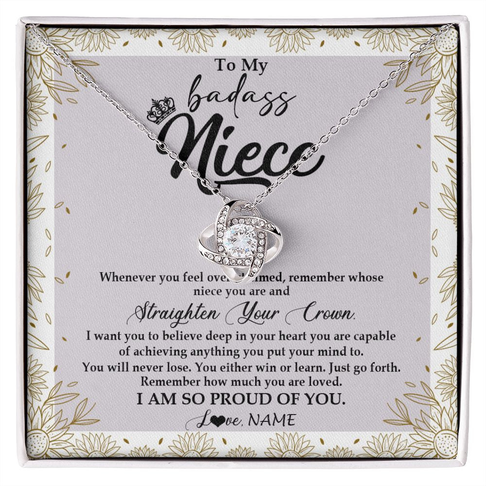 Love Knot Necklace | Personalized To My Niece Necklace From Aunt Uncle Auntie Straighten Your Crown Niece Birthday Christmas Graduation Jewelry Customized Gift Box Message Card | teecentury