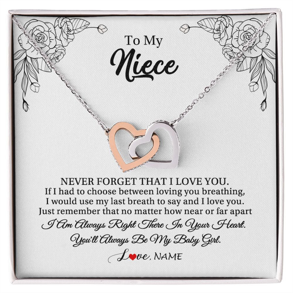 Interlocking Hearts Necklace | Personalized To My Niece Necklace From Aunt Uncle Aunty Never Forget That I Love You Niece Birthday Graduation Christmas Customized Gift Box Message Card | teecentury