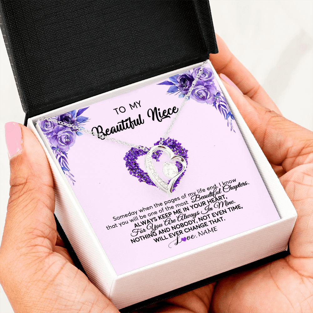 Forever Love Necklace | Personalized To My Niece Necklace From Aunt Uncle Flower Flower Always Keep Me In Your Heart Niece Jewelry Birthday Christmas Customized Gift Box Message Card | teecentury