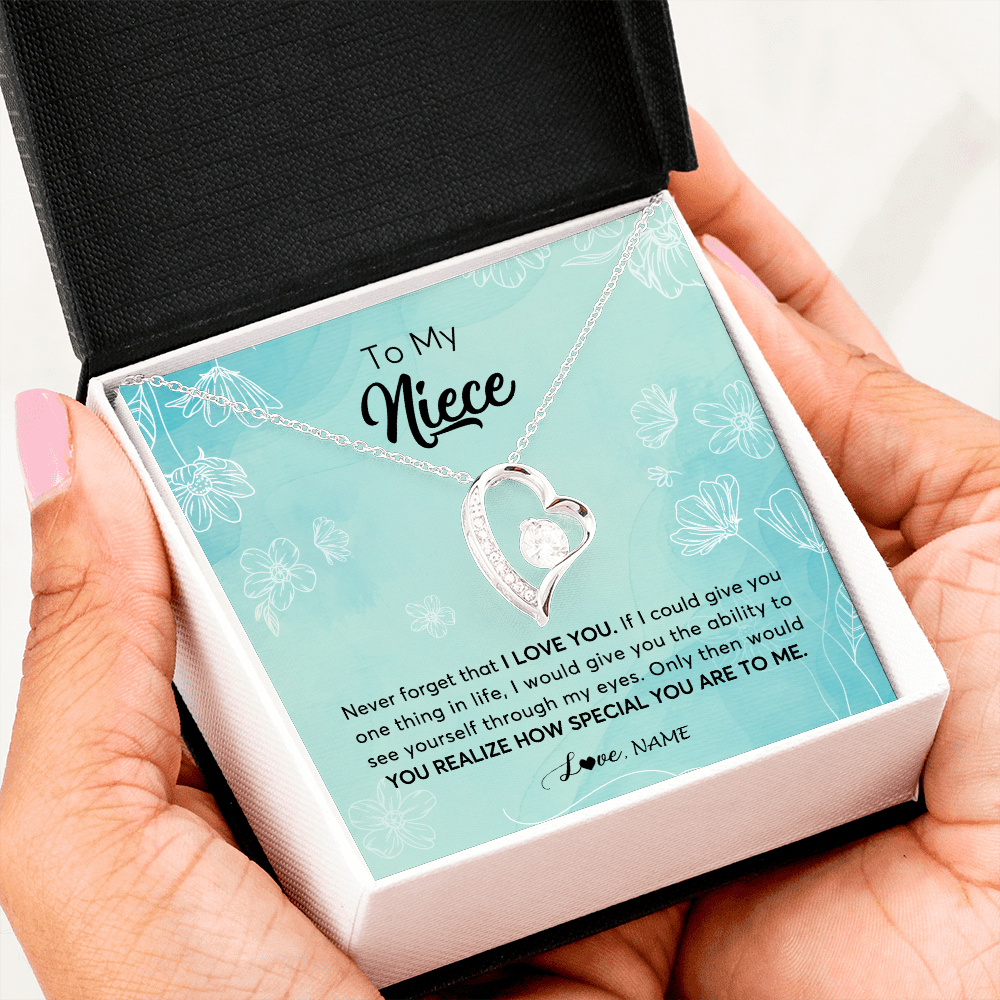 Forever Love Necklace | Personalized To My Niece Necklace From Aunt Uncle Flower Never Forget I Love You Niece Jewelry Graduation Birthday Christmas Customized Gift Box Message Card | teecentury