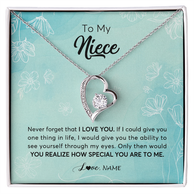 Forever Love Necklace | Personalized To My Niece Necklace From Aunt Uncle Flower Never Forget I Love You Niece Jewelry Graduation Birthday Christmas Customized Gift Box Message Card | teecentury