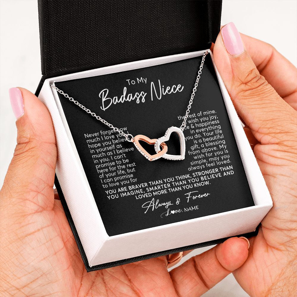 Interlocking Hearts Necklace | Personalized To My Niece Necklace From Aunt Uncle Never Forget How Much I Love You Niece Jewelry Birthday Christmas Graduation Customized Gift Box Message Card | teecentury