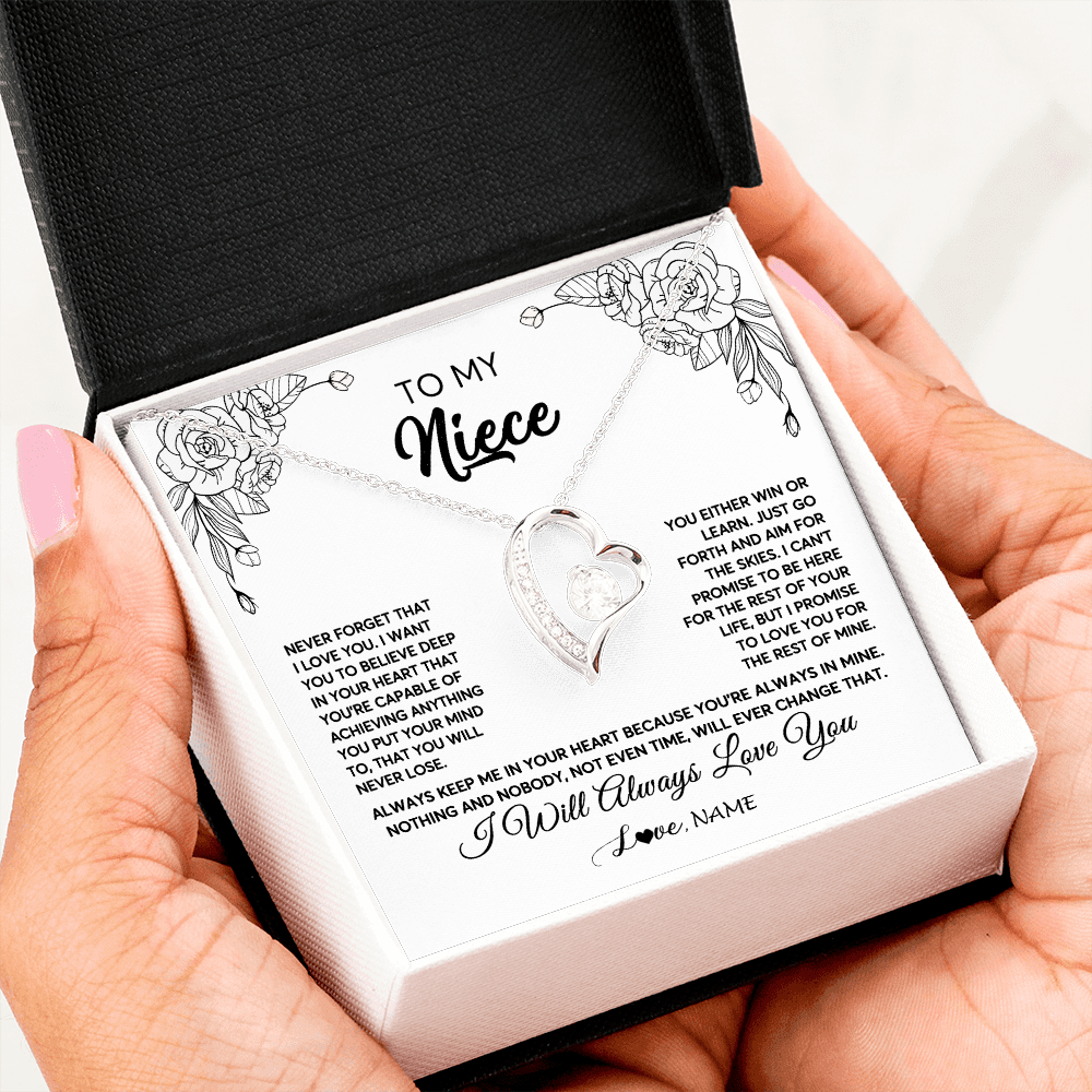 Forever Love Necklace | Personalized To My Niece Necklace From Aunt Uncle Never Forget That I Love You Niece Birthday Christmas Pendant Jewelry Customized Gift Box Message Card | teecentury