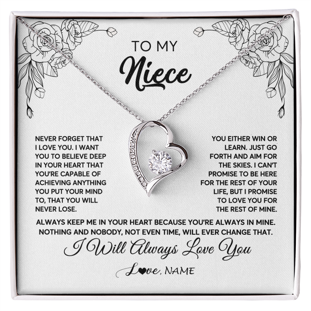 Forever Love Necklace | Personalized To My Niece Necklace From Aunt Uncle Never Forget That I Love You Niece Birthday Christmas Pendant Jewelry Customized Gift Box Message Card | teecentury