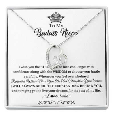 Forever Love Necklace | Personalized To My Niece Necklace From Aunt Uncle Straighten Your Crown Niece Pendant Jewelry Birthday Graduation Christmas Customized Gift Box Message Card | teecentury
