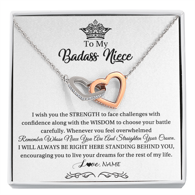 Interlocking Hearts Necklace | Personalized To My Niece Necklace From Aunt Uncle Straighten Your Crown Niece Pendant Jewelry Birthday Graduation Christmas Customized Gift Box Message Card | teecentury