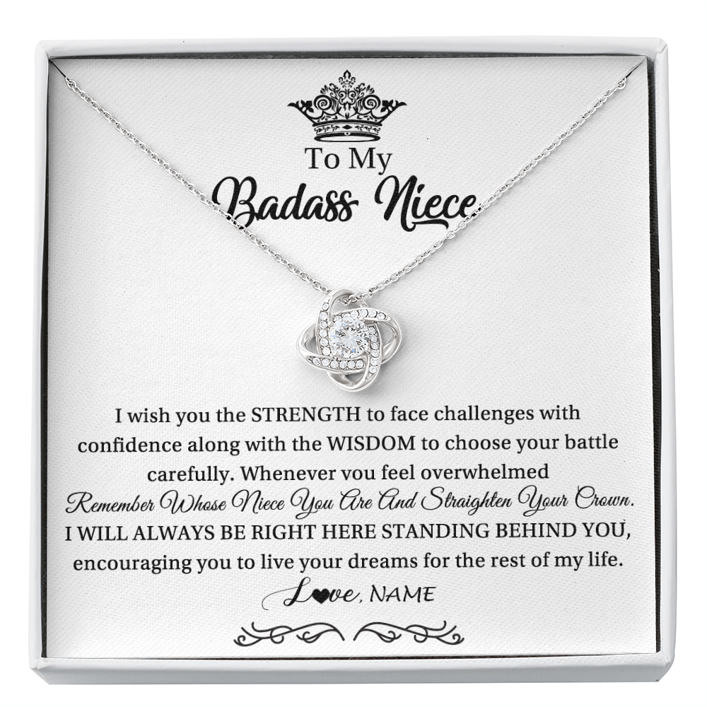 Love Knot Necklace | Personalized To My Niece Necklace From Aunt Uncle Straighten Your Crown Niece Pendant Jewelry Birthday Graduation Christmas Customized Gift Box Message Card | teecentury
