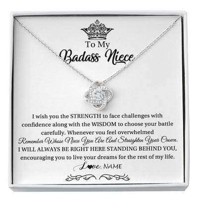 Love Knot Necklace | Personalized To My Niece Necklace From Aunt Uncle Straighten Your Crown Niece Pendant Jewelry Birthday Graduation Christmas Customized Gift Box Message Card | teecentury