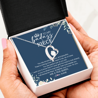 Forever Love Necklace | Personalized To My Niece Necklace From Aunt Uncle Straighten Your Crown Niece Queen Jewelry Birthday Graduation Christmas Customized Gift Box Message Card | teecentury
