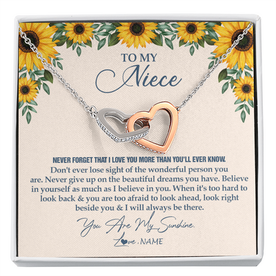 Interlocking Hearts Necklace | Personalized To My Niece Necklace From Aunt Uncle Sunflower You Are My Sunshine Niece Jewelry Graduation Birthday Christmas Customized Gift Box Message Card | teecentury