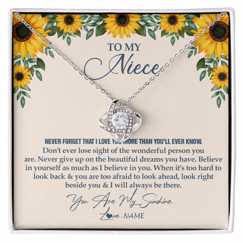 Love Knot Necklace | Personalized To My Niece Necklace From Aunt Uncle Sunflower You Are My Sunshine Niece Jewelry Graduation Birthday Christmas Customized Gift Box Message Card | teecentury