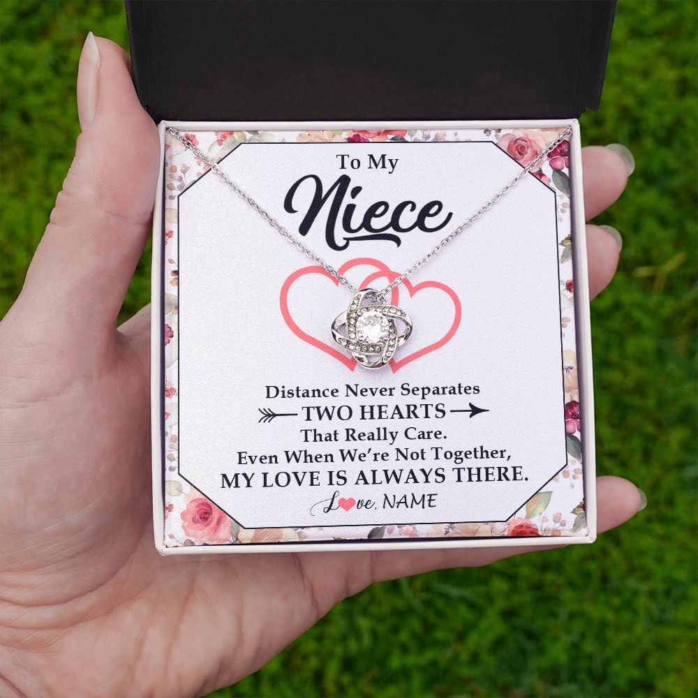 Love Knot Necklace | Personalized To My Niece Necklace From Aunt Uncle Two Hearts Together Niece Jewelry Birthday Graduation Christmas Customized Gift Box Message Card | teecentury