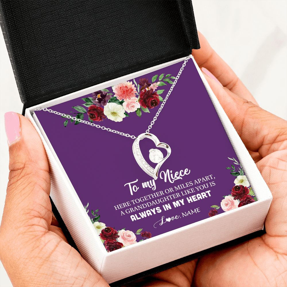 Forever Love Necklace | Personalized To My Niece Necklace From Aunt Uncle You Is Always In My Heart Niece Jewelry Birthday Christmas Graduation Customized Gift Box Message Card | teecentury
