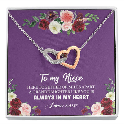 Interlocking Hearts Necklace | Personalized To My Niece Necklace From Aunt Uncle You Is Always In My Heart Niece Jewelry Birthday Christmas Graduation Customized Gift Box Message Card | teecentury